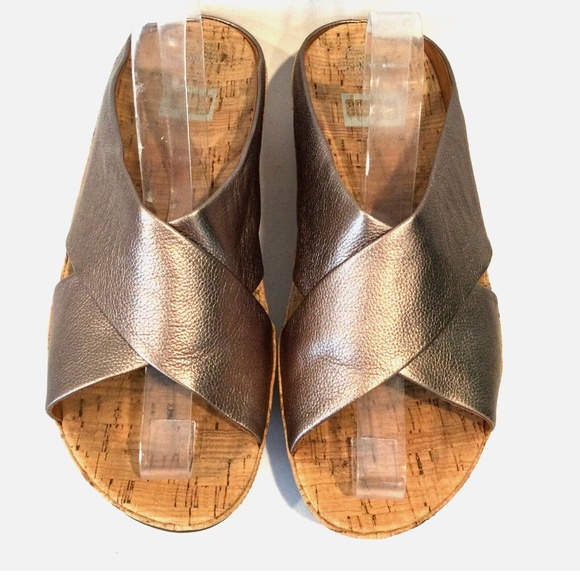 FitFlop Kys Bronze Size 9 Women Leather Crisscross Cork Slide Sandals EU 41 UK 7 - Picture 1 of 10